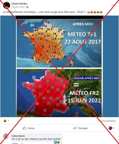 Non, une carte météo de la France n'a pas été rougie pour