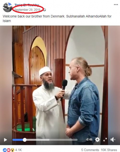 فيديو لمسيحي يعتنق الإسلام في نيوزيلندا خطأ الفيديو قديم من الدنمارك في ميزان فرانس برس